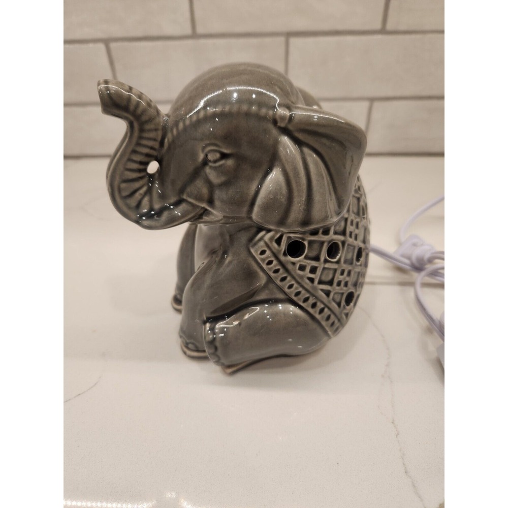 Decorative Elephant With‎ Trunk Up Electric Tart Or Wax Warmer Ceramic Gray
